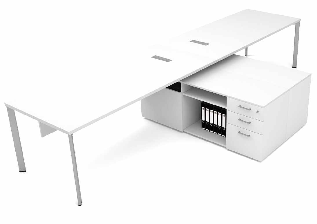 Beyaz Yan Dolaplı Çalışma Masası